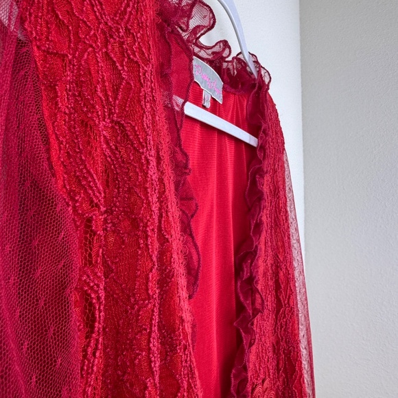 PRETTY ANGEL Gorgeous Red Gypsy Goth Boho Lace One Button Ruffle Top / Size XL - Picture 8 of 16